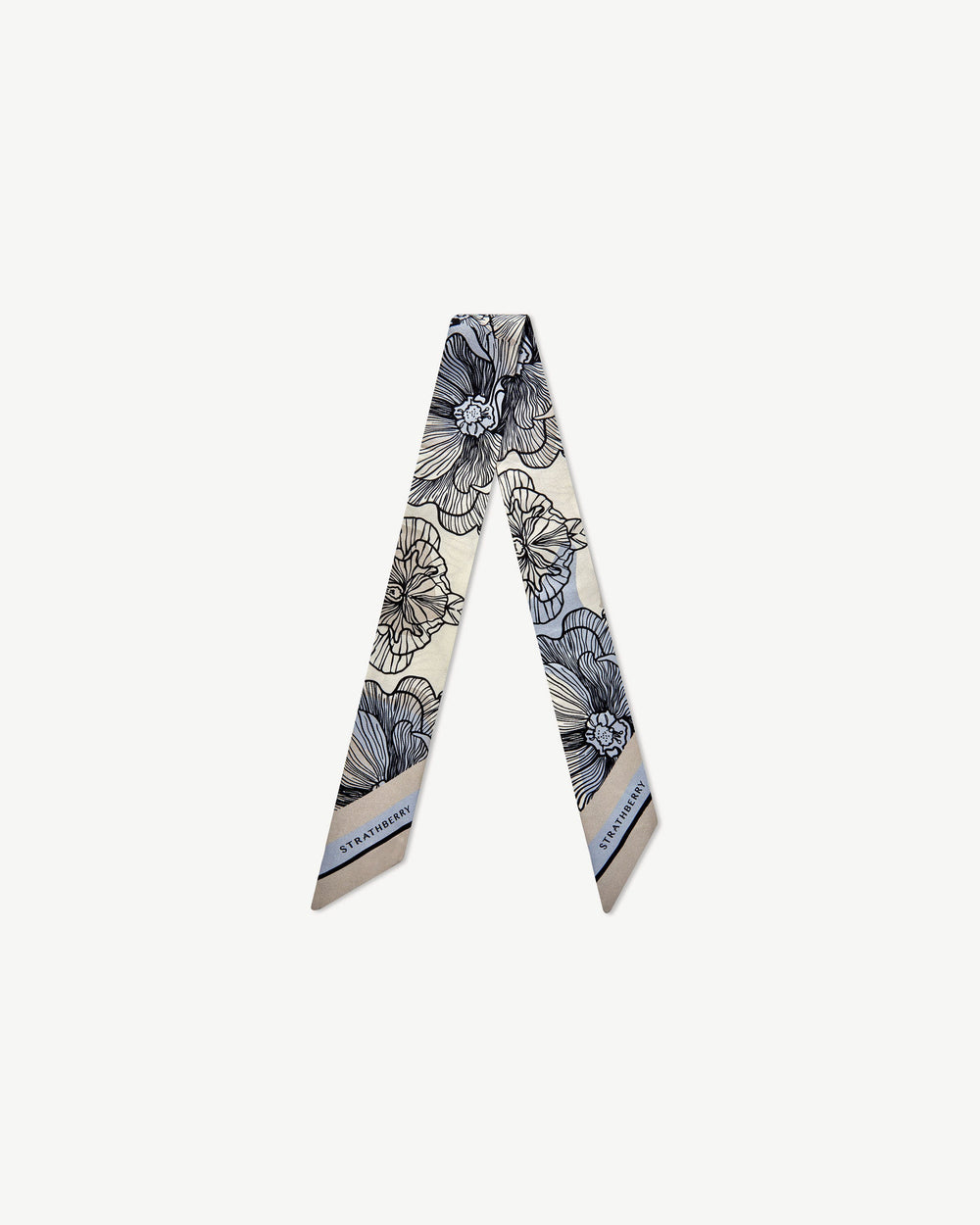 Strathberry Women's Silk Skinny Scarf - White / Blue