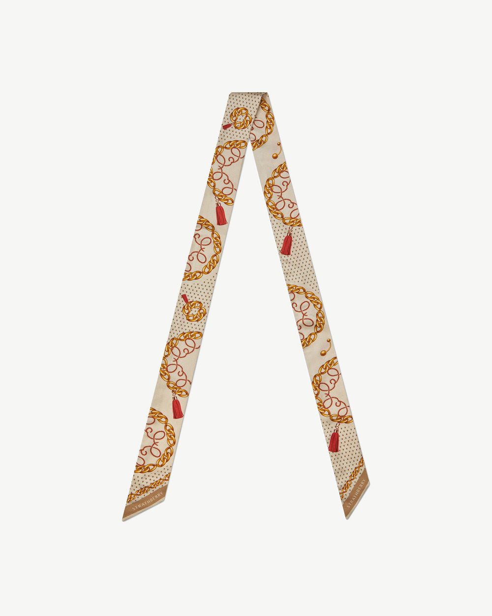 Strathberry Women's Long Silk Skinny Scarf - Brown / White