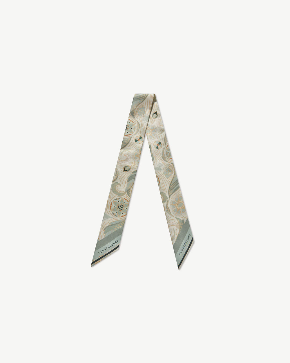 Strathberry Women's Silk Skinny Scarf - White / Green