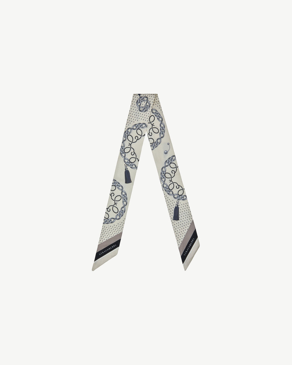 Strathberry Women's Silk Skinny Scarf - White / Grey