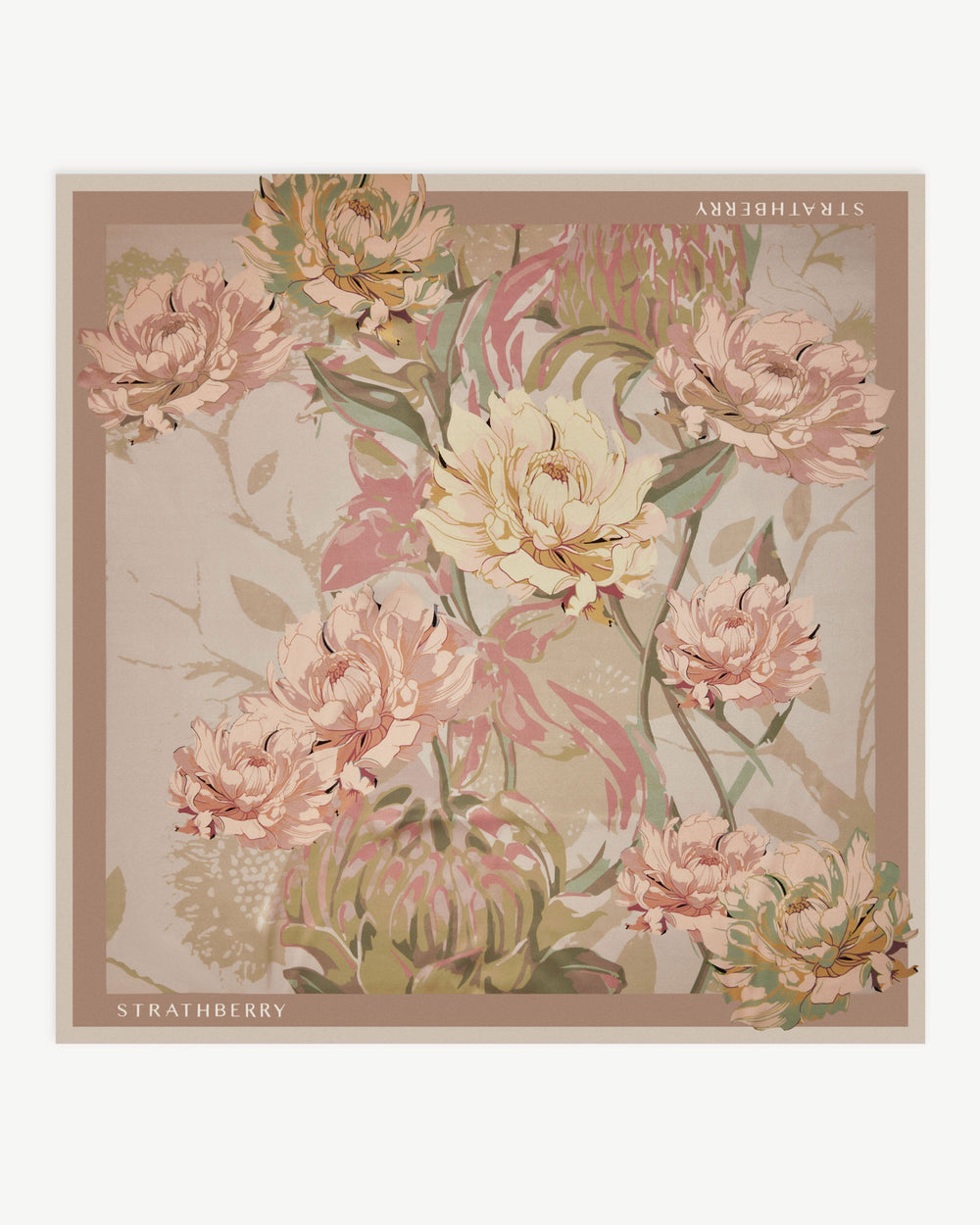 Strathberry Women's Silk Square Scarf - Neutrals / Red