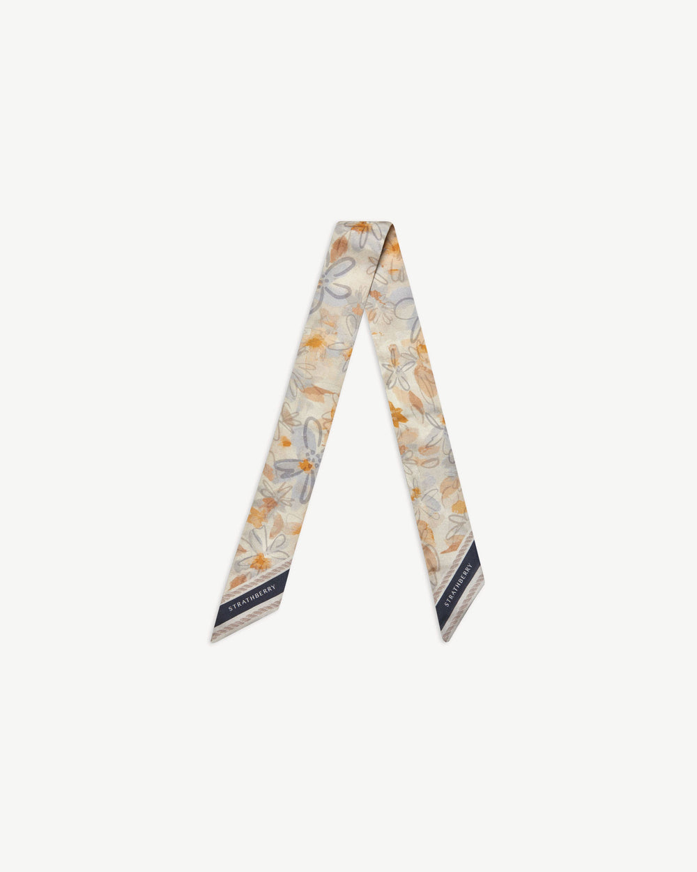 Strathberry Women's Silk Skinny Scarf - White / Blue
