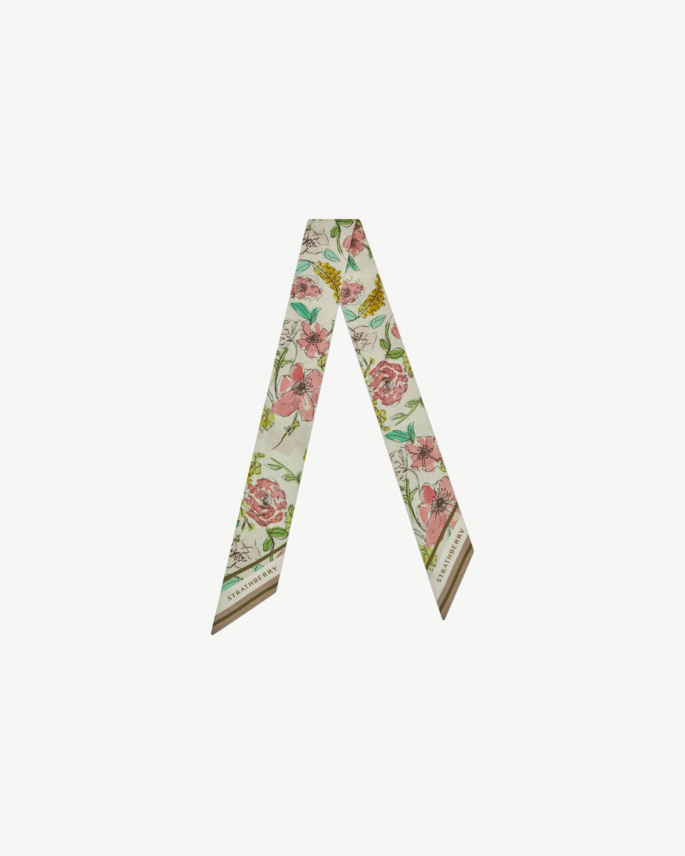 Strathberry Women's Silk Skinny Scarf - Green / White / Red